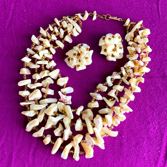 Jewelry - MOP torsade necklace, clip earrings, bracelet